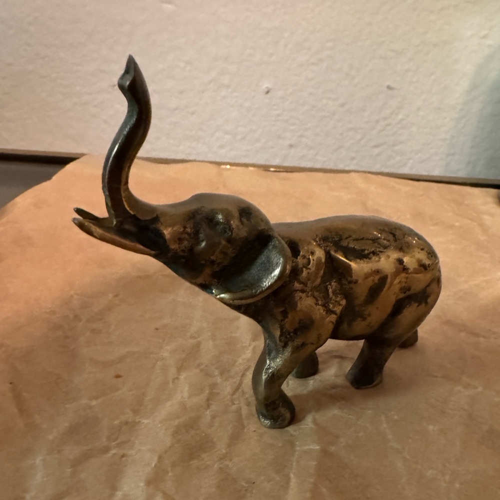 Vintage Solid BRASS Elephant Figurines Trunk Up
